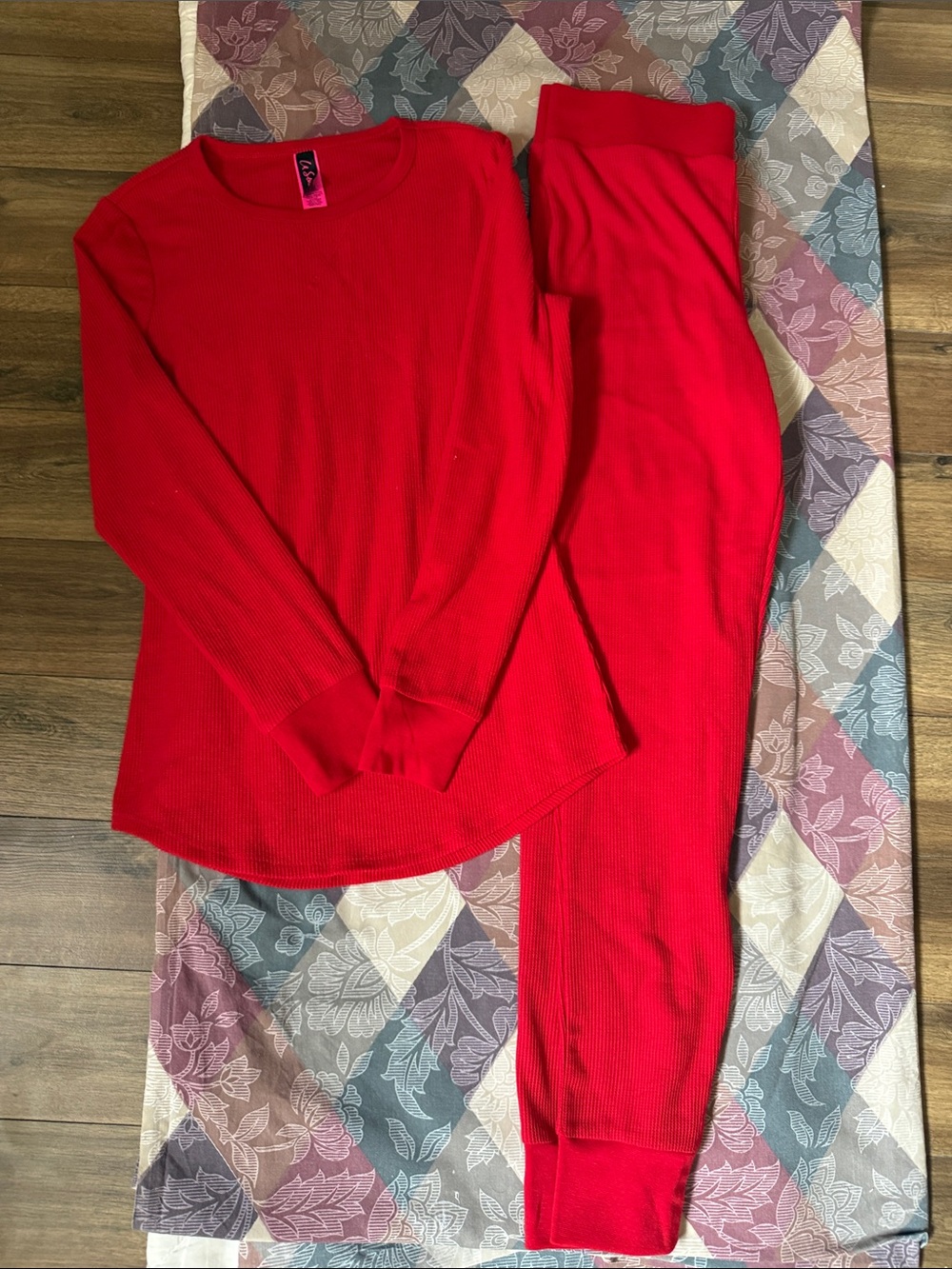 La SENZA Red Ribbed Thermal Pajama Set - Long Sleeve Top & Pants